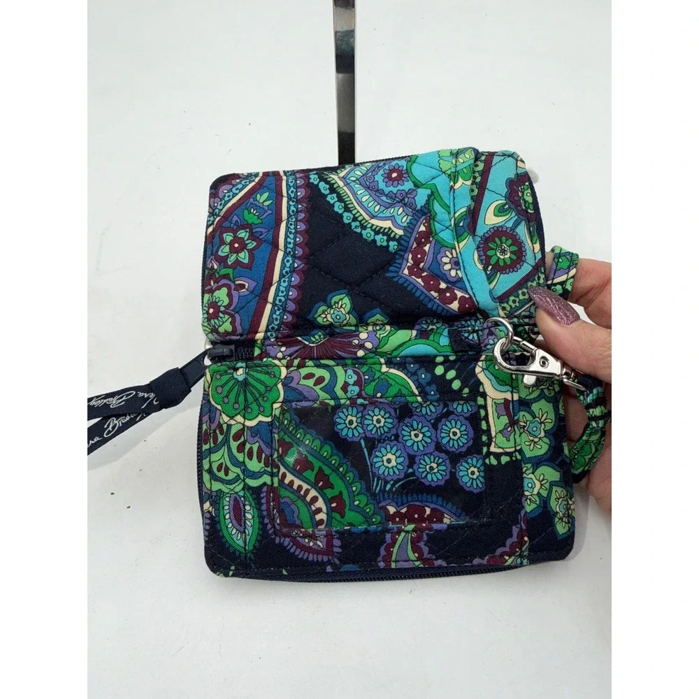 Vera Bradley RFID All In One Crossbody Wallet Blue Green Floral Paisley Wristlet